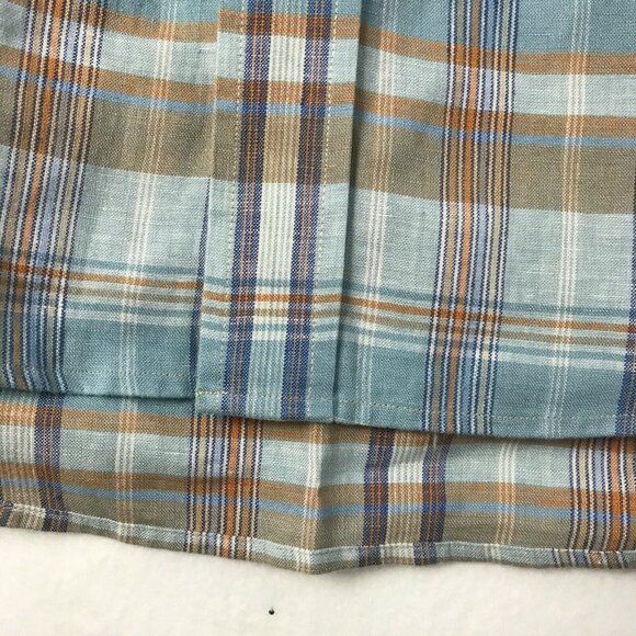 JOS A. BANK Linen Shirt Men M Button Up Long Sleeve Blue  & Tan Plaid - Picture 6 of 7